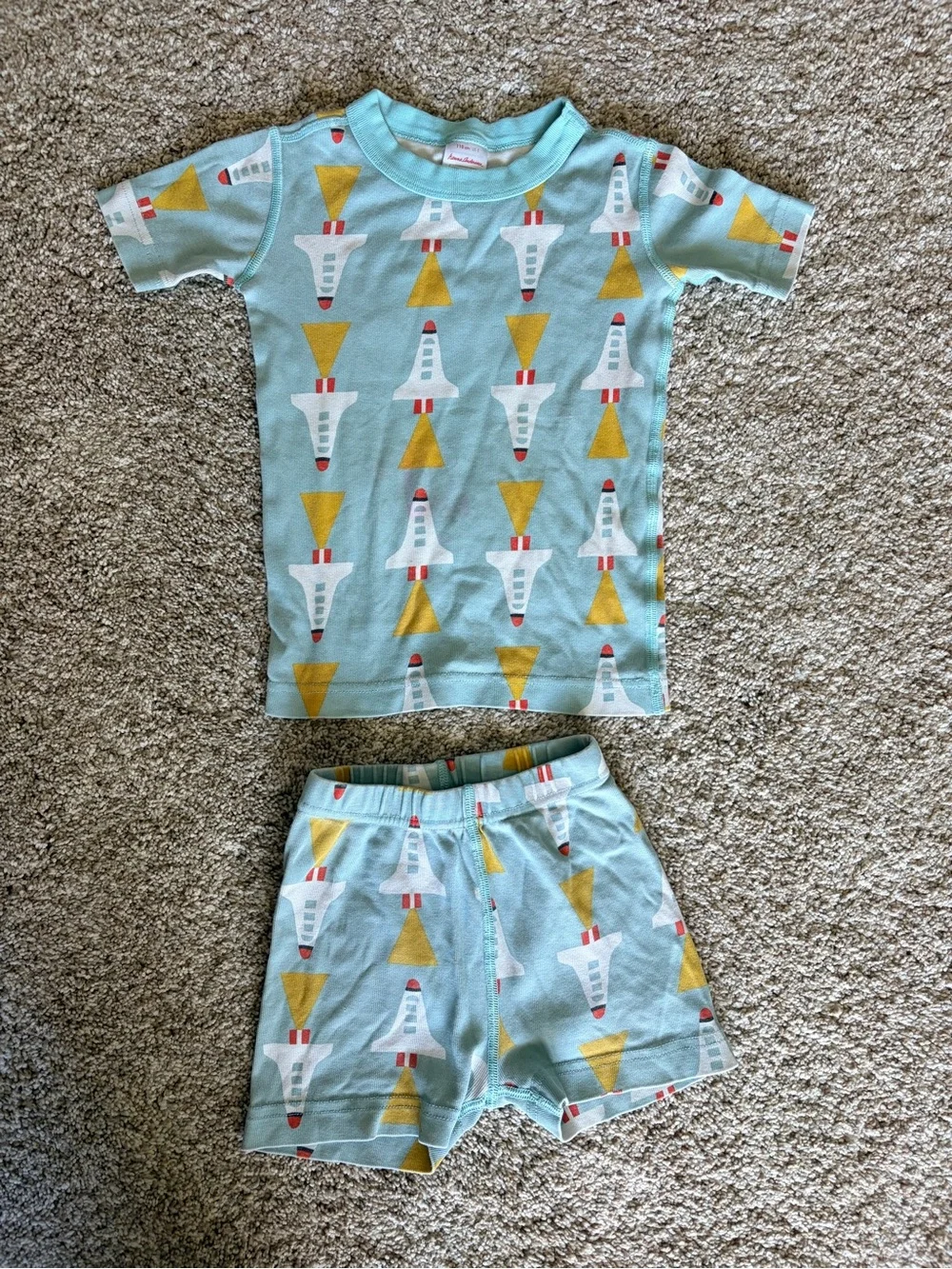 Hanna Andersson Space Rocket Short John Pajamas Blue Sz 5